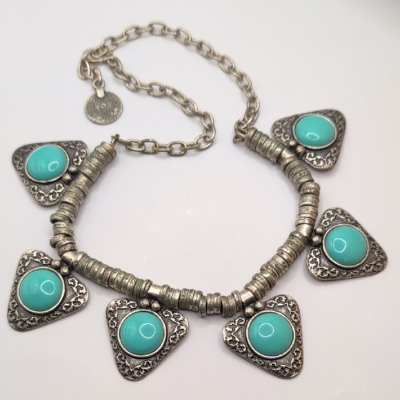 Silver and Blue Necklace with Teardrop Pendants and Vintage Design - Picture 1 of 6